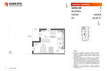 Rzut - Mieszkanie na sprzedaż 2 pokoje o powierzchni 45,46 m² - numer F.3 w Osiedle Synteza etap IV