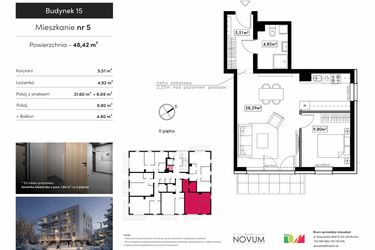 Rzut - Mieszkanie na sprzedaż 2 pokoje o powierzchni 48,42 m² - numer M5 w Novum Rumia - bud. 15