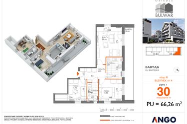 Rzut - Mieszkanie na sprzedaż 3 pokoje o powierzchni 66,26 m² - numer 30 w Osiedle Bulwar bud. 4