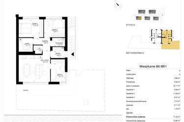 Rzut - Mieszkanie na sprzedaż 4 pokoje o powierzchni 71,22 m² - numer 6.1 w River Park