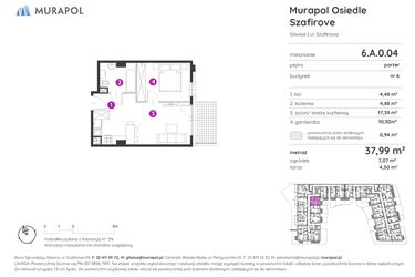 Rzut - Mieszkanie na sprzedaż 1 pokój o powierzchni 37,99 m² - numer 6.A.0.04 w Murapol Osiedle Szafirove