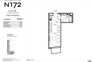 Rzut - Mieszkanie na sprzedaż 1 pokój o powierzchni 25,62 m² - numer 06.15 w Naramowicka 172