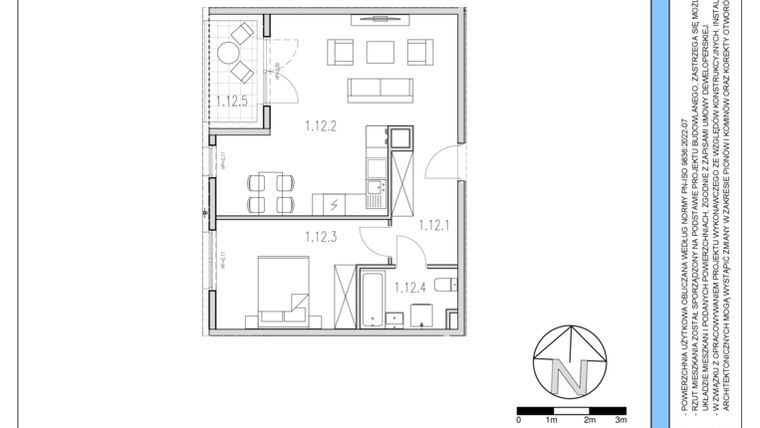 Rzut - Mieszkanie na sprzedaż 2 pokoje o powierzchni 50,78 m² - numer 12 w Osiedle Solne etap II