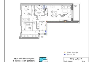 Rzut - Mieszkanie na sprzedaż 3 pokoje o powierzchni 55,71 m² - numer 1 w Osiedle OdNowa K5