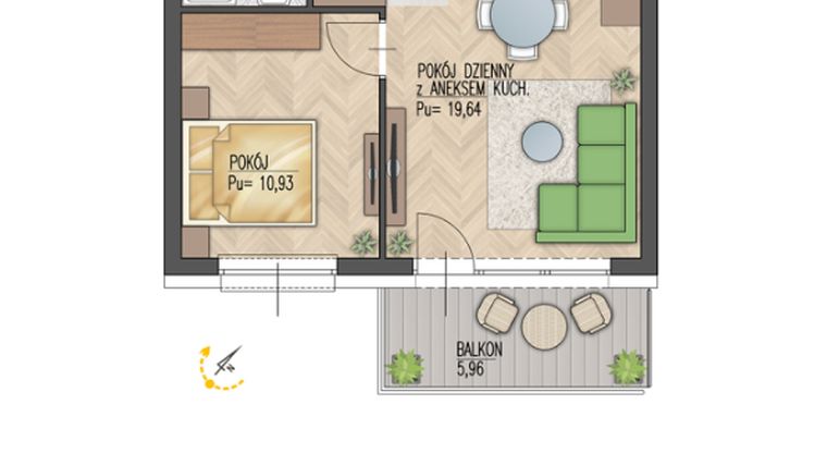 Rzut - Mieszkanie na sprzedaż 2 pokoje o powierzchni 37,77 m² - numer 29 w Enklawa Starosielce