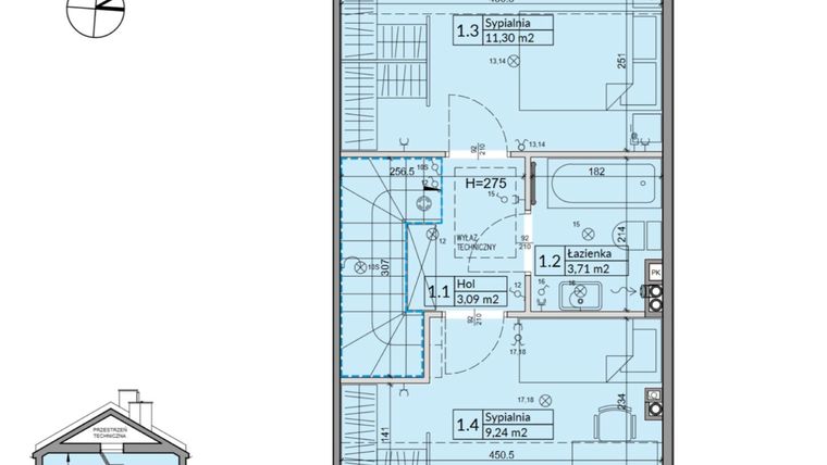 Rzut - Dom na sprzedaż 3 pokoje o powierzchni 62,3 m² - numer 15B w Osiedle Stokrotki etap 2
