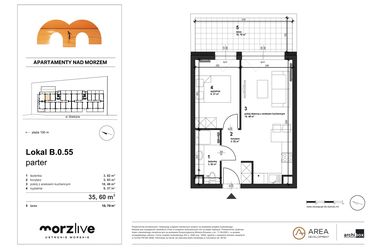 Rzut - Mieszkanie na sprzedaż 2 pokoje o powierzchni 35,6 m² - numer B.0.55 w Morzlive