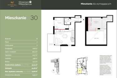 Rzut - Mieszkanie na sprzedaż 1 pokój o powierzchni 73,8 m² - numer B30 w Stawowa Residence - etap V