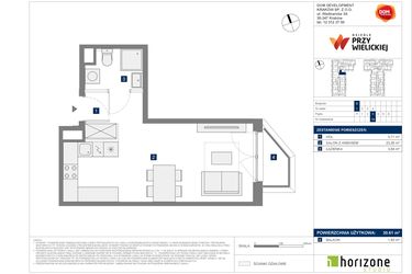 Rzut - Mieszkanie na sprzedaż 1 pokój o powierzchni 30,61 m² - numer B-18 w Osiedle przy Wielickiej etap 1.2