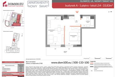 Rzut - Mieszkanie na sprzedaż 2 pokoje o powierzchni 33,83 m² - numer L54 w Apartamenty Nowy Świat - inwestycyjne