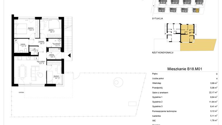 Rzut - Mieszkanie na sprzedaż 4 pokoje o powierzchni 71,22 m² - numer 18.1 w River Park