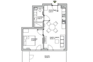 Rzut - Mieszkanie na sprzedaż 2 pokoje o powierzchni 41,26 m² - numer M6 w Zielona Marina - Apartamenty inwestycyjne