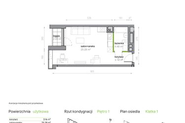 Rzut - Mieszkanie na sprzedaż 1 pokój o powierzchni 32,92 m² - numer K1/1/07 w Piękna Vita