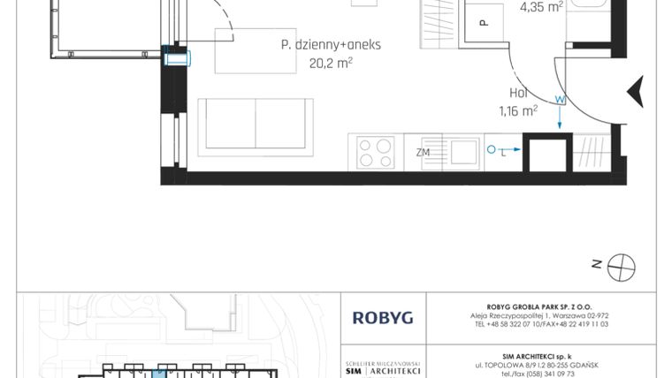 Rzut - Mieszkanie na sprzedaż 1 pokój o powierzchni 25,71 m² - numer I.3M14 w Nadmotławie Apartments etap I