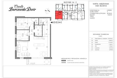 Rzut - Mieszkanie na sprzedaż 3 pokoje o powierzchni 82,04 m² - numer 20 w Osiedle Barczewski Dwór etap II
