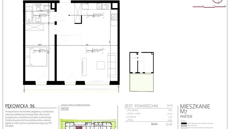 Rzut - Mieszkanie na sprzedaż 2 pokoje o powierzchni 57,46 m² - numer 7 w Pękowicka 96