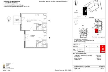 Rzut - Mieszkanie na sprzedaż 2 pokoje o powierzchni 50,88 m² - numer 22 w RZ21