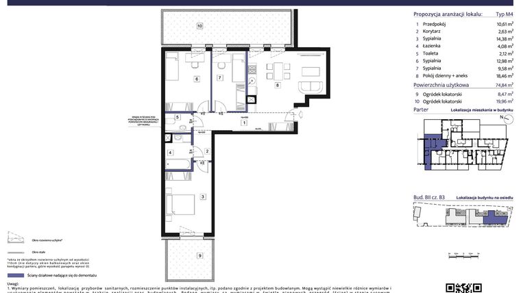 Rzut - Mieszkanie na sprzedaż 4 pokoje o powierzchni 74,84 m² - numer B3 – M0.7 w Primacasa