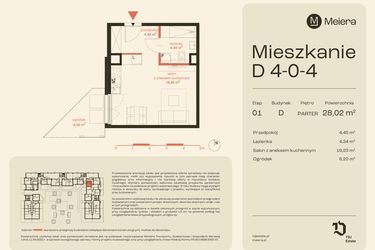 Rzut - Mieszkanie na sprzedaż 1 pokój o powierzchni 28,02 m² - numer D4-0-4 w Osiedle Meiera