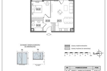 Rzut - Mieszkanie na sprzedaż 2 pokoje o powierzchni 47,54 m² - numer 9.A.24 w Urzeka bud. 9