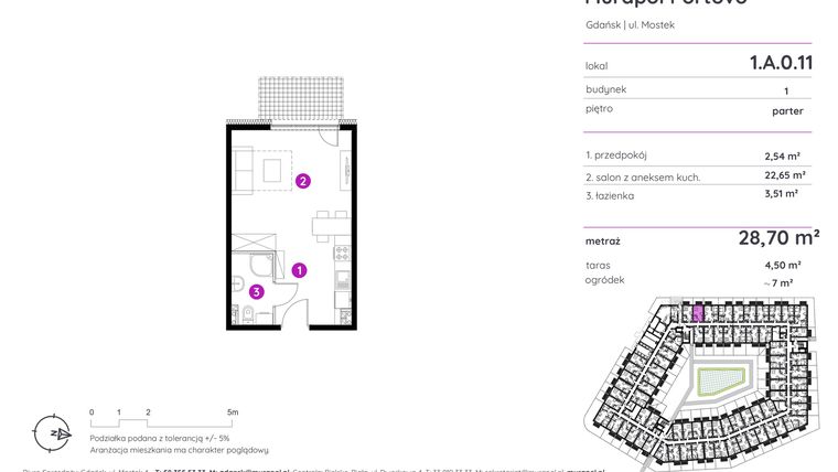 Rzut - Mieszkanie na sprzedaż 1 pokój o powierzchni 28,7 m² - numer 1.A.0.11 w Murapol Portovo etap II