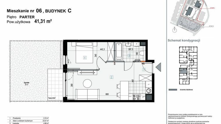 Rzut - Mieszkanie na sprzedaż 2 pokoje o powierzchni 41,31 m² - numer C.M06 w Apartamenty Kopernika