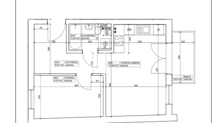 Rzut - Mieszkanie na sprzedaż 2 pokoje o powierzchni 38,86 m² - numer 9 w Bydgoska 19