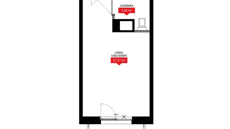 Rzut - Mieszkanie na sprzedaż 1 pokój o powierzchni 25,36 m² - numer A2 185LU w 29L - Apartamenty inwestycyjne