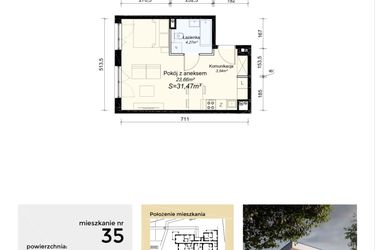Rzut - Mieszkanie na sprzedaż 1 pokój o powierzchni 31,47 m² - numer M35 w Łupkowa Park 2