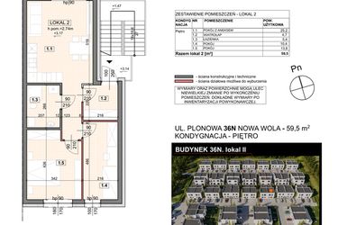Rzut - Mieszkanie na sprzedaż 3 pokoje o powierzchni 59,5 m² - numer 36N/2 w Zespół willowy Zielona Polana - etap 6