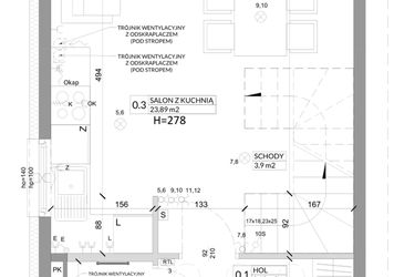 Rzut - Dom na sprzedaż 3 pokoje o powierzchni 68,29 m² - numer 1A w Osiedle Słoneczne