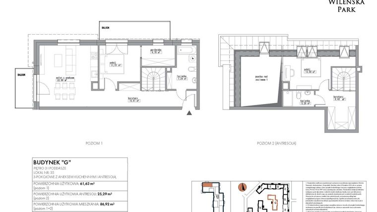 Rzut - Mieszkanie na sprzedaż 3 pokoje o powierzchni 86,92 m² - numer G35 w Wileńska Park