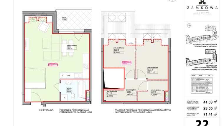 Rzut - Mieszkanie na sprzedaż 3 pokoje o powierzchni 71,41 m² - numer C.22 w Kamienica Zamkowa