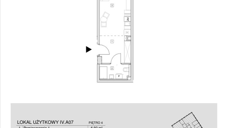 Rzut - Mieszkanie na sprzedaż 1 pokój o powierzchni 27,95 m² - numer IV.A.07 w Krakowska 35 - Apartamenty Inwestycyjne