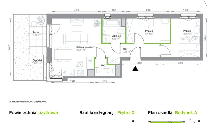 Rzut - Mieszkanie na sprzedaż 3 pokoje o powierzchni 55,72 m² - numer A/0/56 w Krakowska Vita