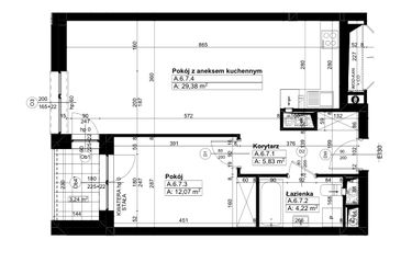 Rzut - Mieszkanie na sprzedaż 2 pokoje o powierzchni 51,5 m² - numer A/6/7 w Świerzawska 13