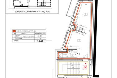 Rzut - Mieszkanie na sprzedaż 2 pokoje o powierzchni 40,06 m² - numer 24 w Alchemik74