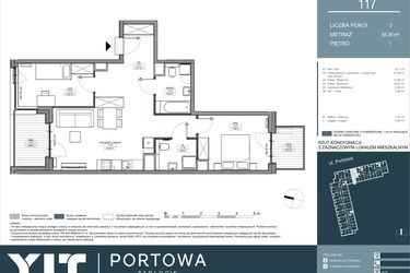 Rzut - Mieszkanie na sprzedaż 3 pokoje o powierzchni 65,59 m² - numer 117 w Portowa Zabłocie