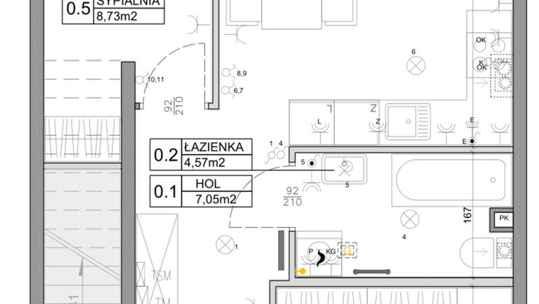 Rzut - Mieszkanie na sprzedaż 3 pokoje o powierzchni 48,03 m² - numer 63 w Manufaktura Marki 2 etap III