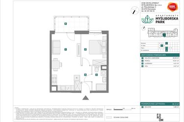 Rzut - Mieszkanie na sprzedaż 2 pokoje o powierzchni 39,12 m² - numer J40 w Apartamenty Myśliborska Park