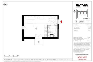 Rzut - Mieszkanie na sprzedaż 1 pokój o powierzchni 35,14 m² - numer E.03.10 w NOW
