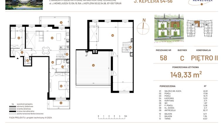 Rzut - Mieszkanie na sprzedaż 6 pokoi o powierzchni 149,33 m² - numer JAR-III-C-LM-M58 w Osiedle JAR Heweliusza etap III