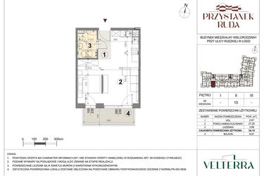 Rzut - Mieszkanie na sprzedaż 2 pokoje o powierzchni 34,37 m² - numer 10 w Przystanek Ruda