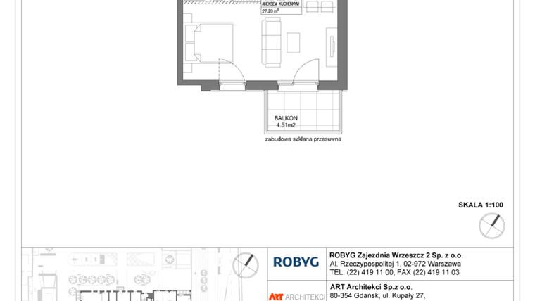 Rzut - Mieszkanie na sprzedaż 1 pokój o powierzchni 34,7 m² - numer I1.2M18 w Nowa Wałowa bud. I1