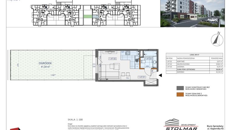 Rzut - Mieszkanie na sprzedaż 1 pokój o powierzchni 28,08 m² - numer 47 w Osiedle Zycha