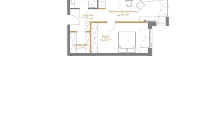 Rzut - Mieszkanie na sprzedaż 2 pokoje o powierzchni 51,09 m² - numer C1.04 w Dobrynów