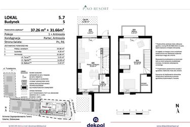 Rzut - Mieszkanie na sprzedaż 2 pokoje o powierzchni 68,92 m² - numer 5.07 w Pino Resort