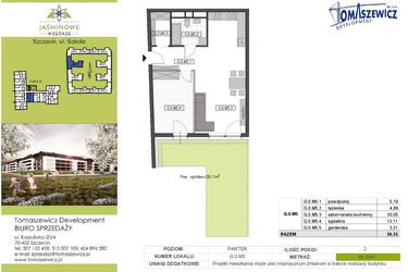 Rzut - Mieszkanie na sprzedaż 2 pokoje o powierzchni 56,55 m² - numer G0M5 w Jaśminowe Wzgórze - etap II