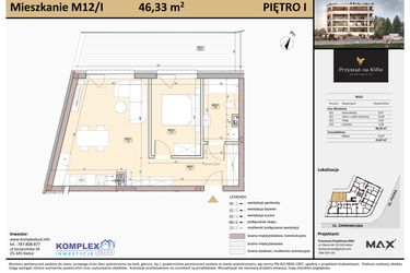 Rzut - Mieszkanie na sprzedaż 2 pokoje o powierzchni 46,33 m² - numer M12 w Przystań na Klifie