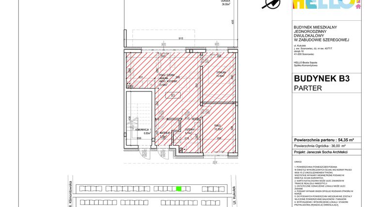 Rzut - Mieszkanie na sprzedaż 3 pokoje o powierzchni 54,35 m² - numer B3.1 w HELLO! KUKUŁKI bud. B